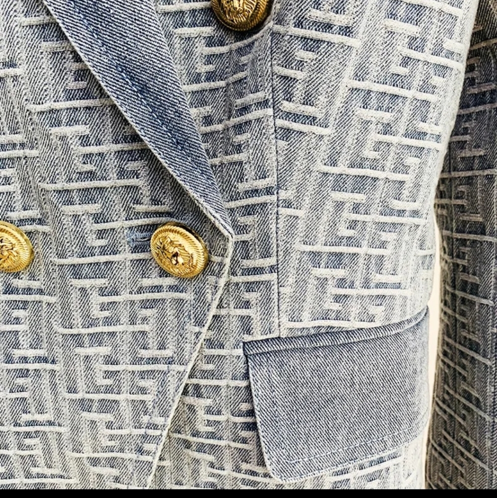 ❤NWT Double Breasted Jacquard Denim fully lined Blazer XL - Picture 3 of 10